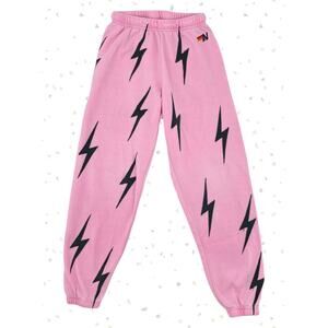 Aviator Nation Pink All Over Black Bolt Sweatpant Joggers Lounge Gym Fit Size XS